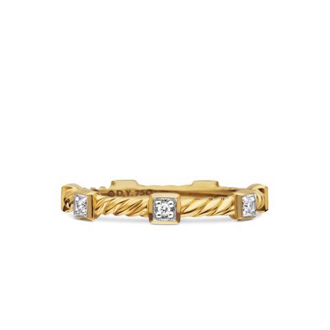 Vertical Cable Collectibles Stations Stack Ring in 18K Yellow Gold with Diamonds, 2mm