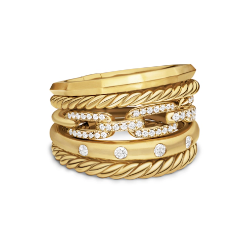 Vertical Stax Five Row Ring in 18K Yellow Gold with Diamonds, 15mm