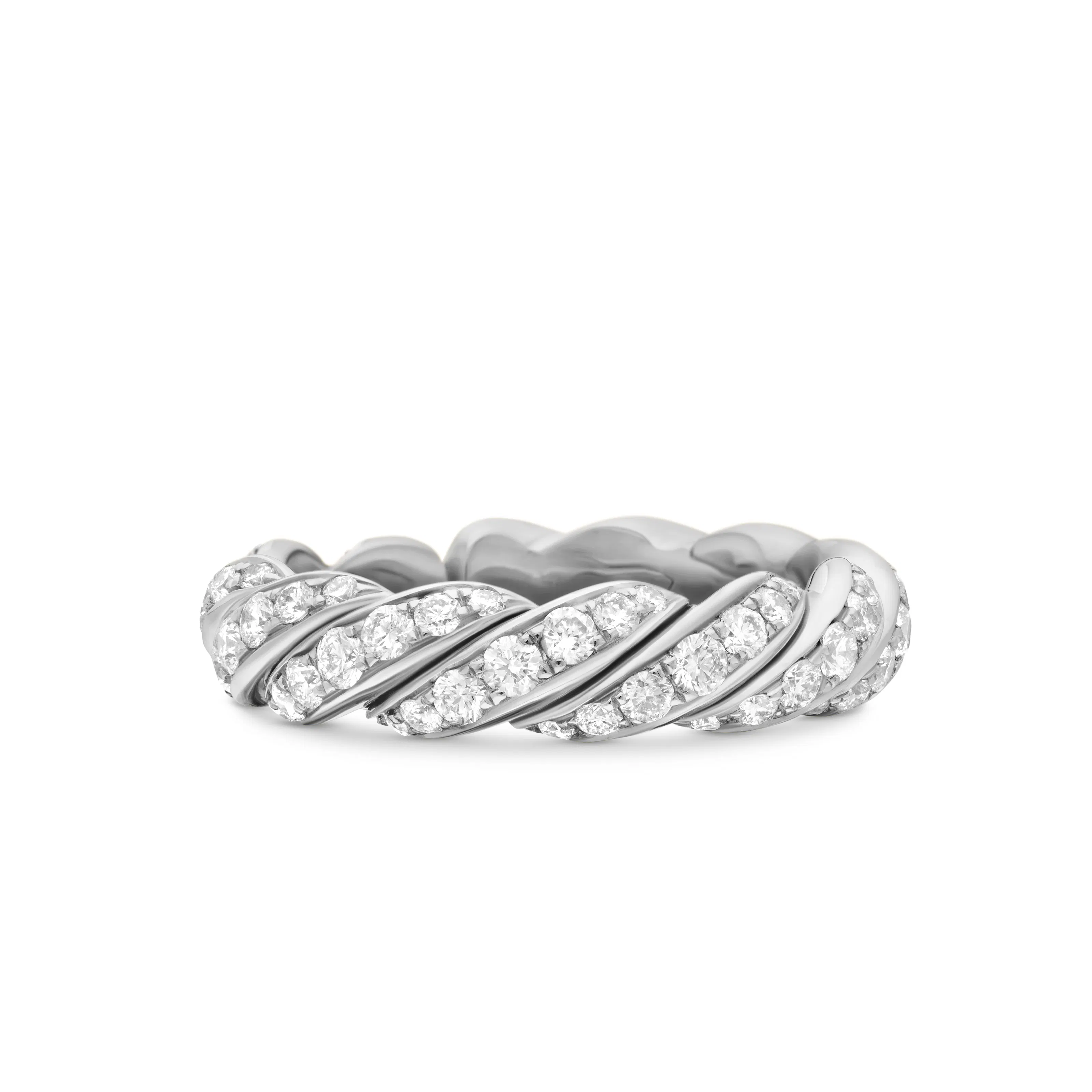 Vertical Sculpted Cable Flex Band Ring in 18K White Gold with Diamonds, 5mm