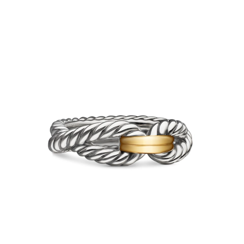 Vertical Cable Loop Band Ring in Sterling Silver with 18K Yellow Gold, 7mm