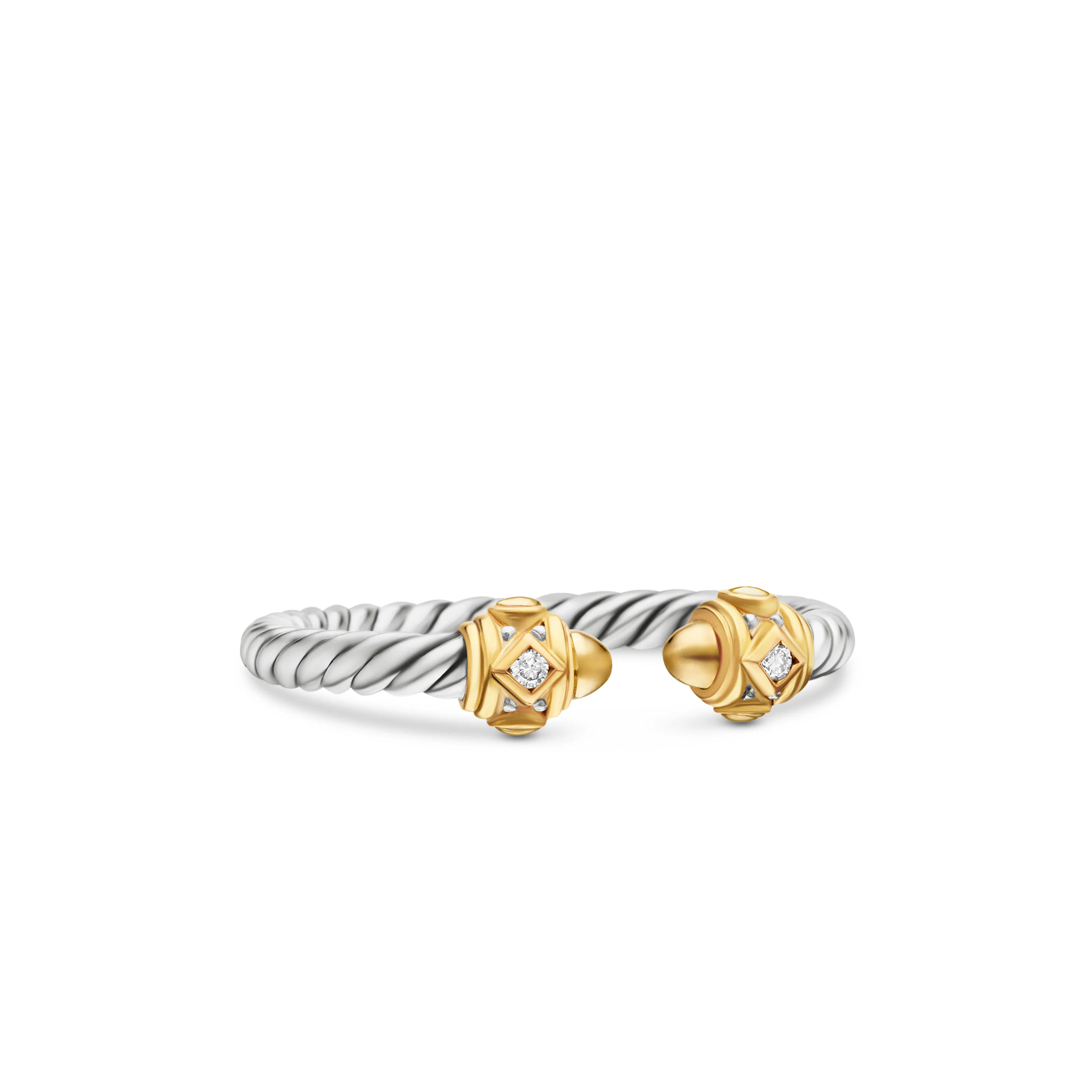 Vertical Renaissance Ring in Sterling Silver with 14K Yellow Gold, Gold Domes and Diamonds, 2.3mm