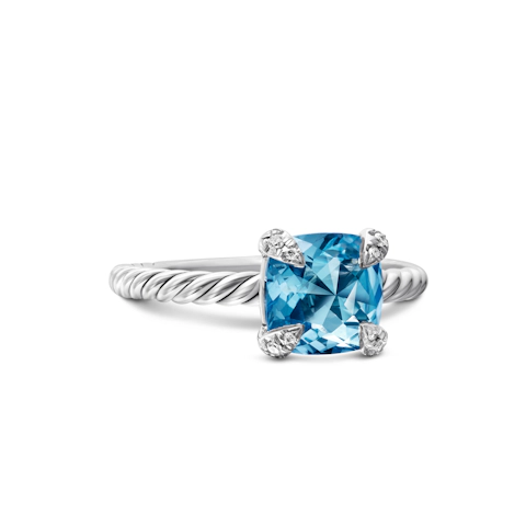 Vertical Chatelaine Ring in Sterling Silver with Blue Topaz and Diamonds, 8mm