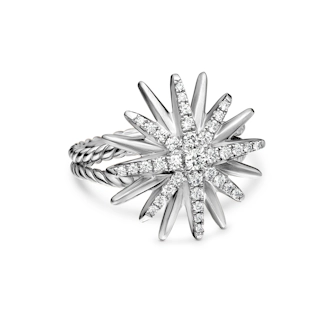 Vertical Starburst Ring in Sterling Silver with Diamonds, 19mm