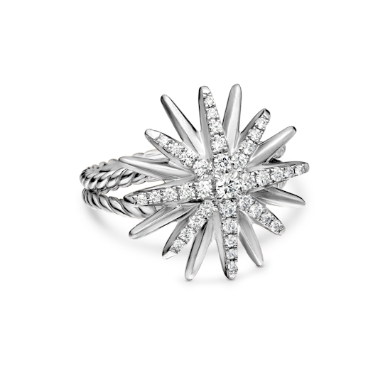 Vertical Starburst Ring in Sterling Silver with Diamonds, 19mm