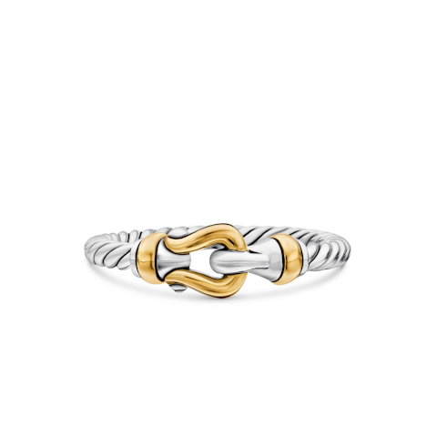 Vertical Petite Buckle Ring in Sterling Silver with 18K Yellow Gold, 2mm