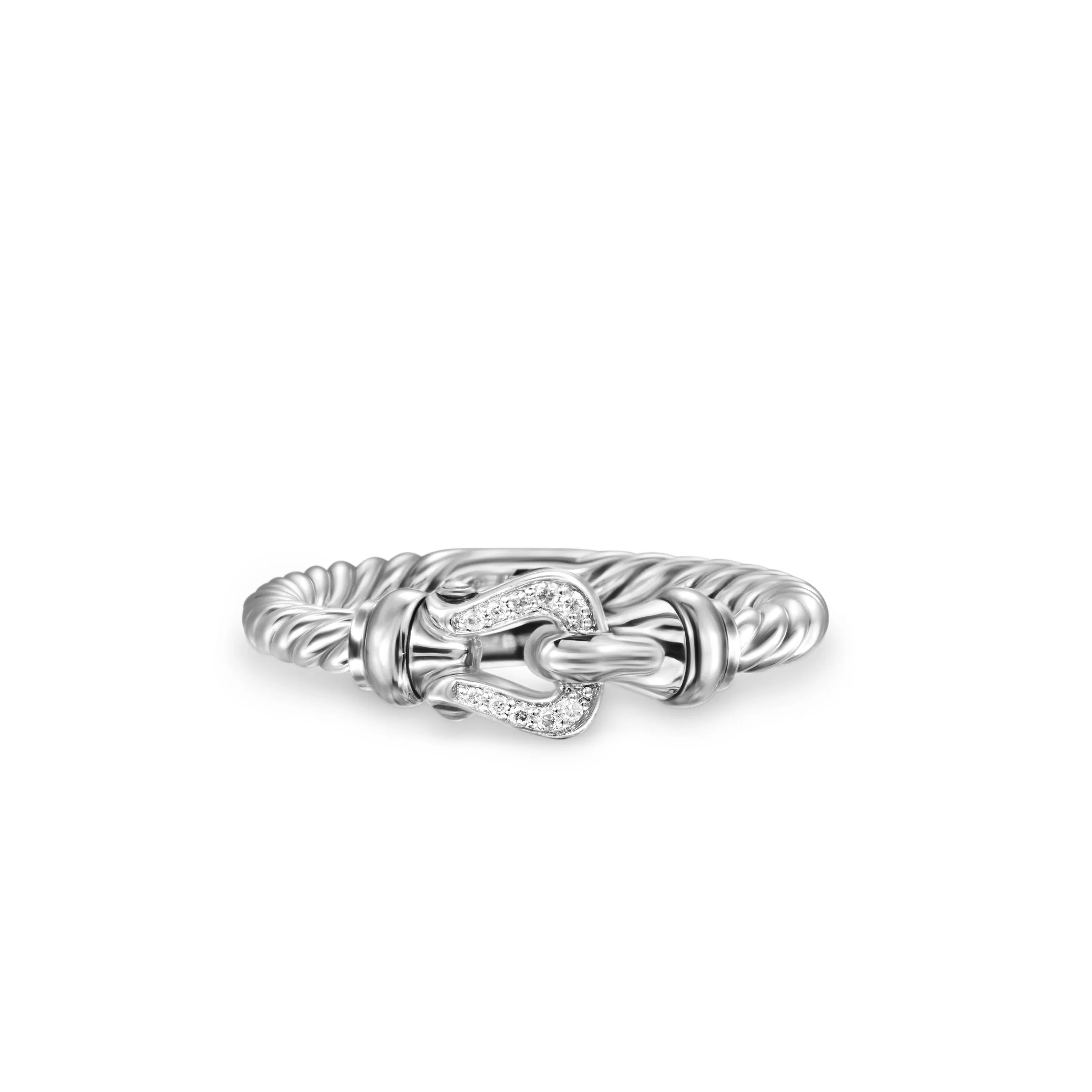 Vertical Petite Buckle Ring in Sterling Silver and Diamonds, 2mm
