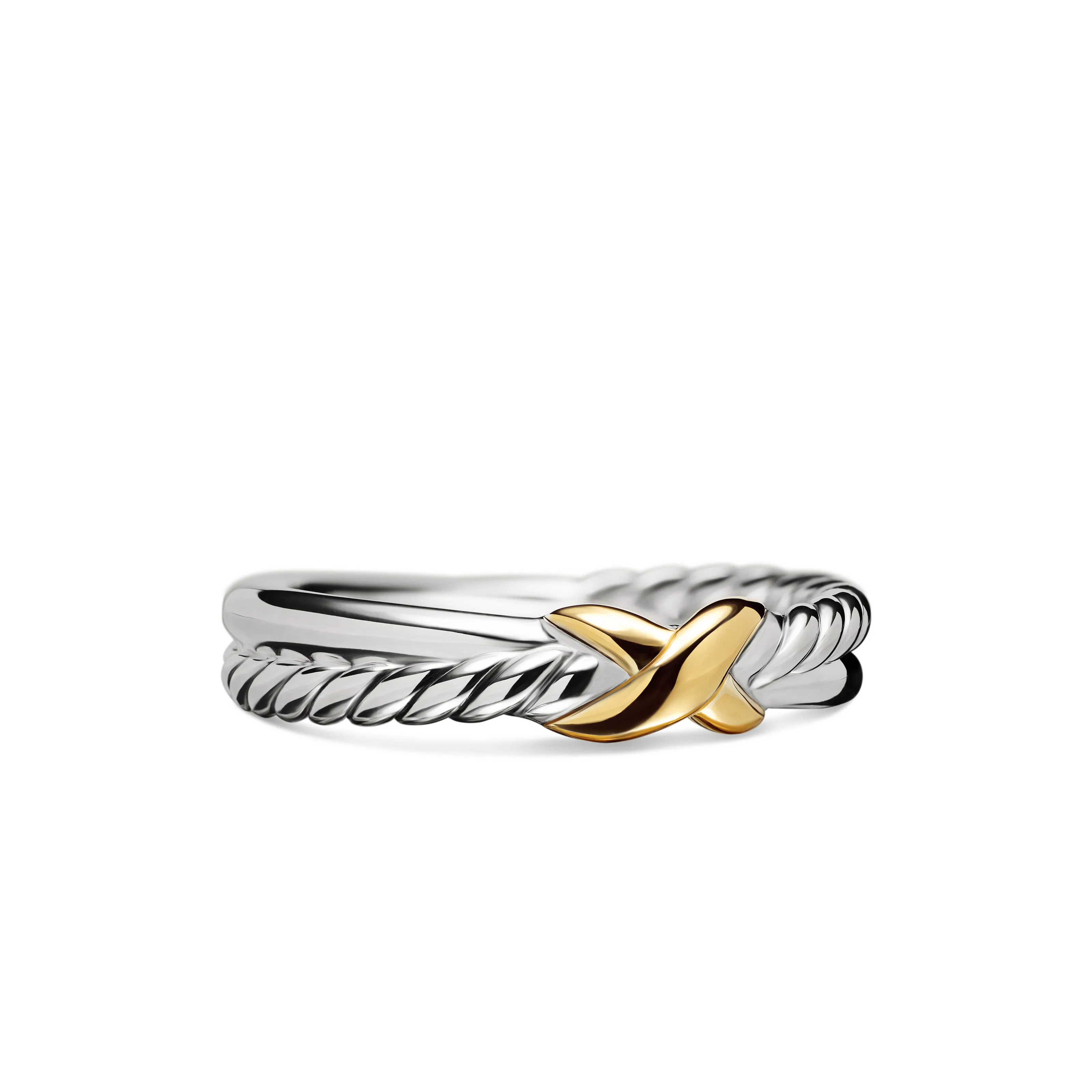 Vertical Petite X Ring in Sterling Silver with 18K Yellow Gold, 4mm