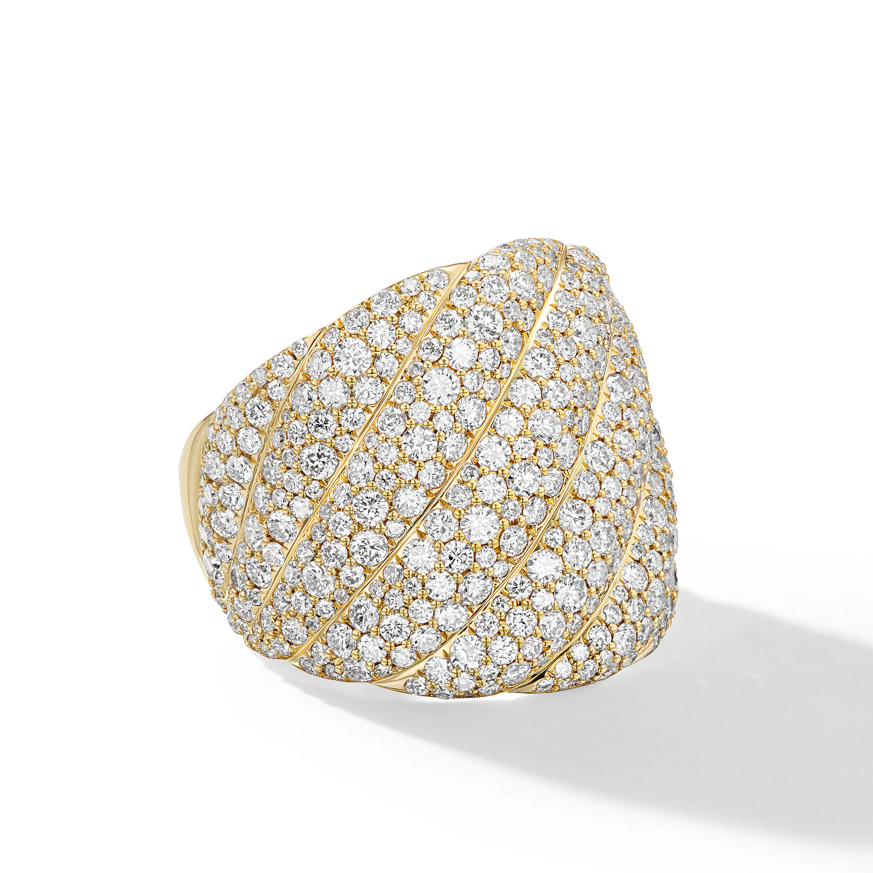Vertical Sculpted Cable Ring in 18K Yellow Gold with Diamonds, 20mm
