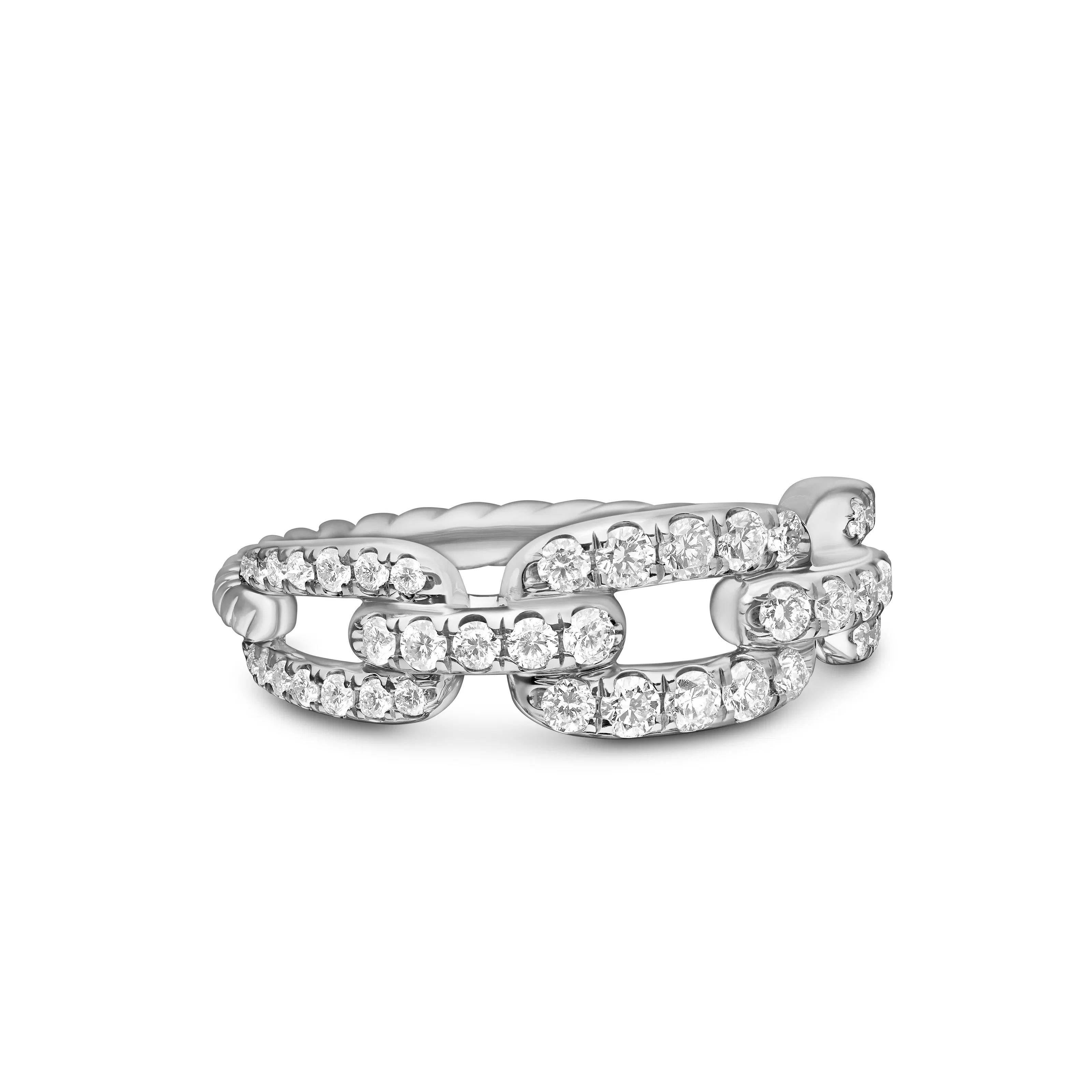 Vertical Stax Chain Link Ring in 18K White Gold with Diamonds, 7mm