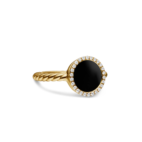 Vertical Petite DY Elements in 18K Yellow Gold with Black Onyx and Diamonds, 11.3mm