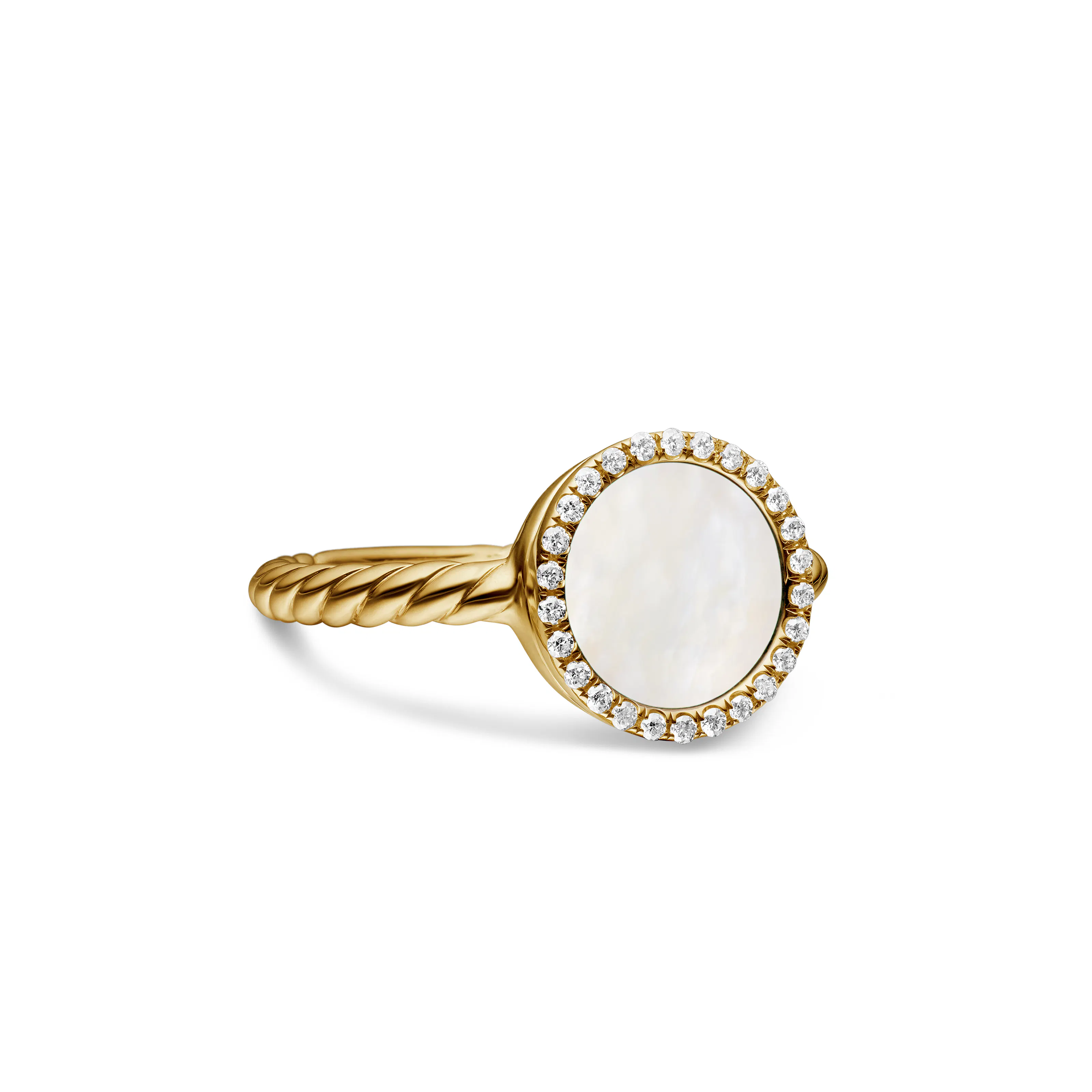 Vertical Petite DY Elements in 18K Yellow Gold with Mother of Pearl and Diamonds, 11.3mm
