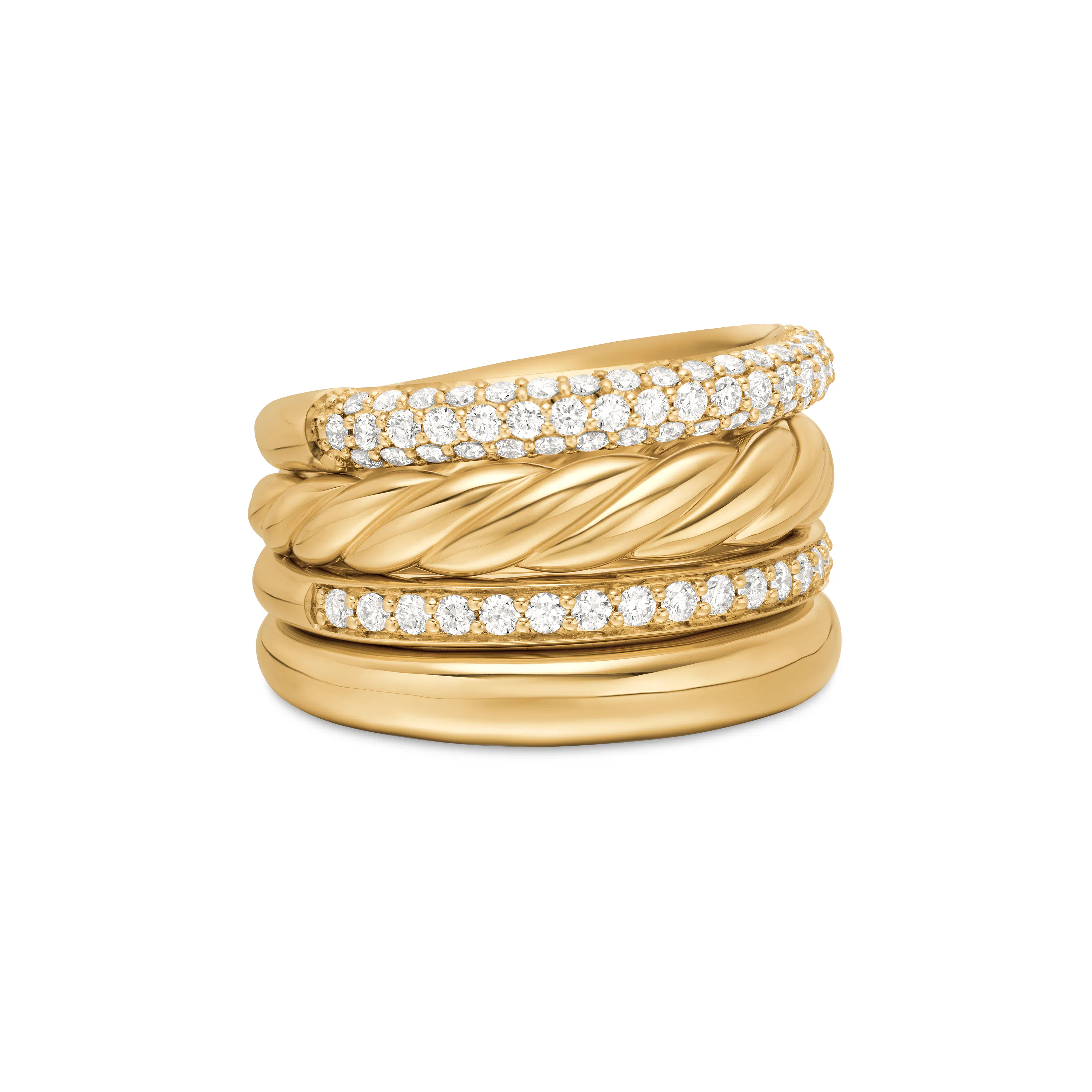 Vertical DY Mercer Multi Row Ring in 18K Yellow Gold with Diamonds, 14mm