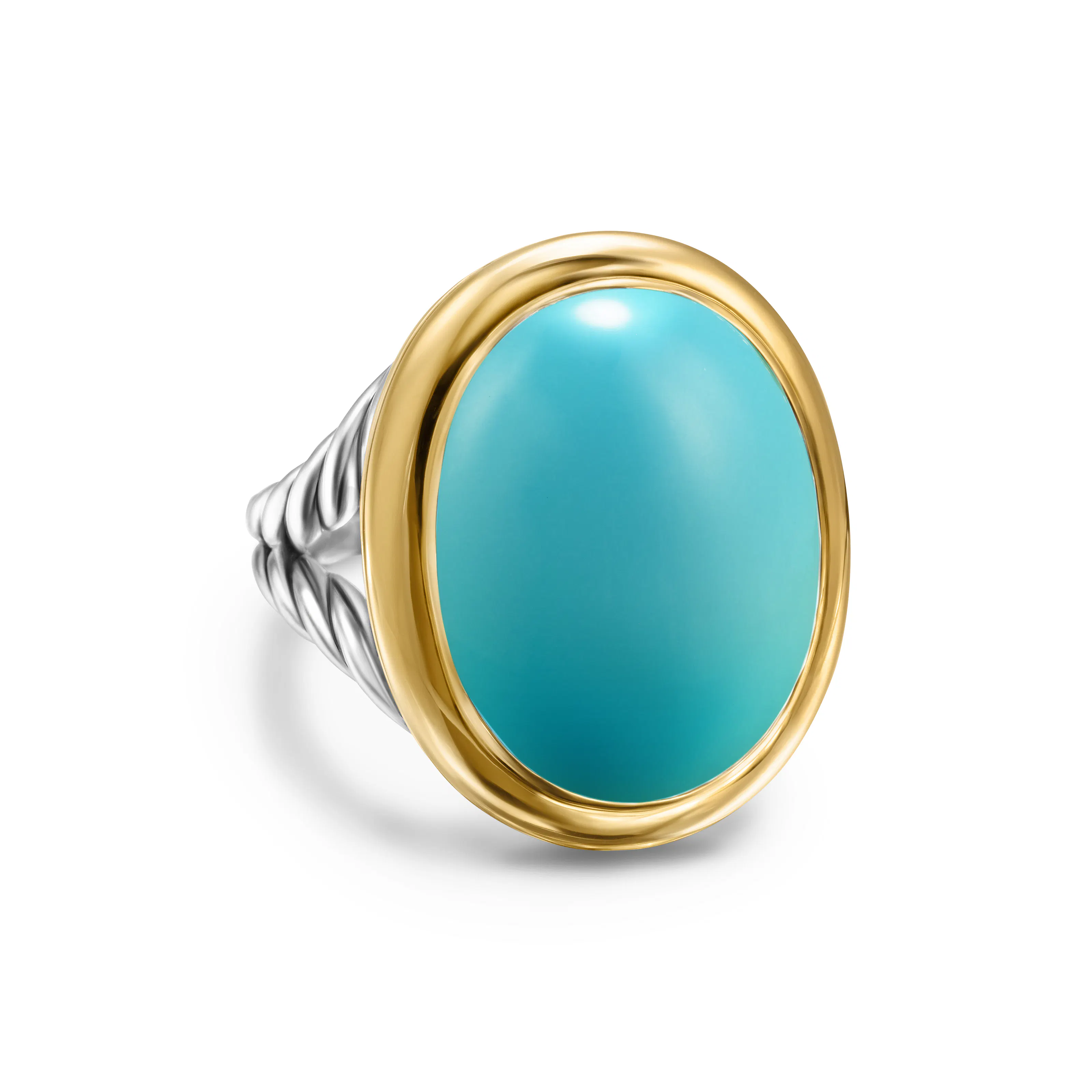 Vertical Albion Oval Ring in Sterling Silver with 18K Yellow Gold and Turquoise, 21mm