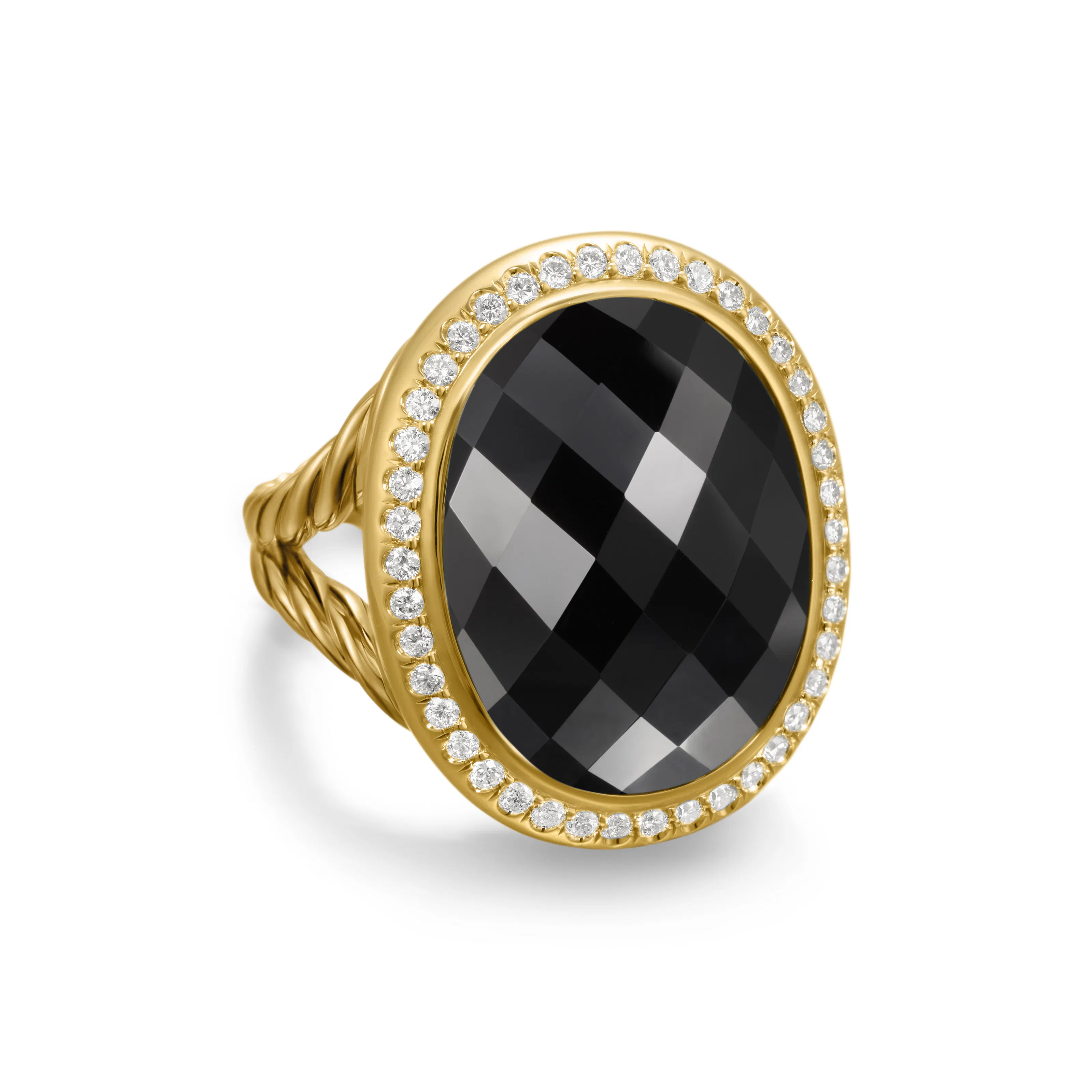 Vertical Albion Oval Ring in 18K Yellow Gold with Black Onyx and Diamonds, 21mm