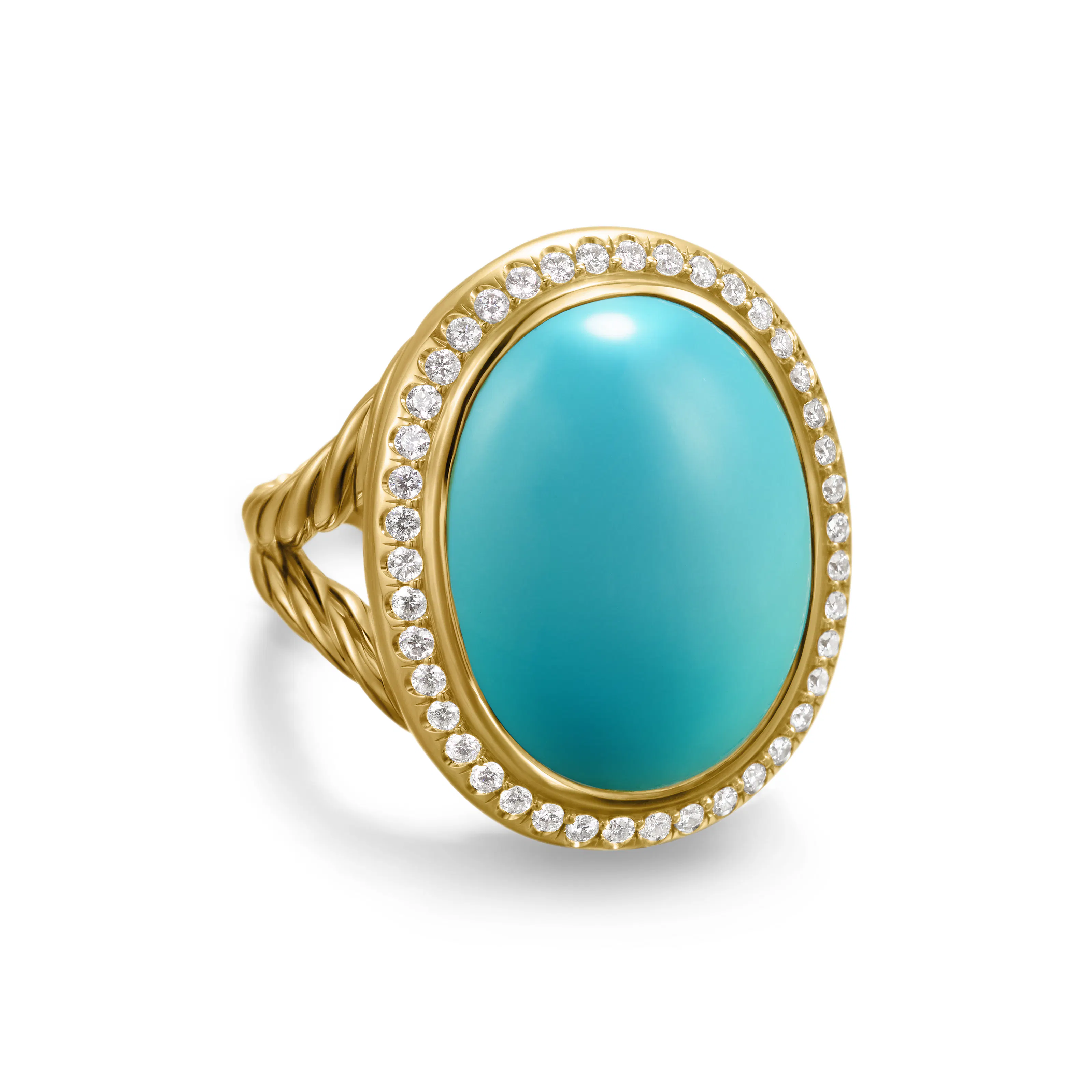 Vertical Albion Oval Ring in 18K Yellow Gold with Turquoise and Diamonds, 21mm