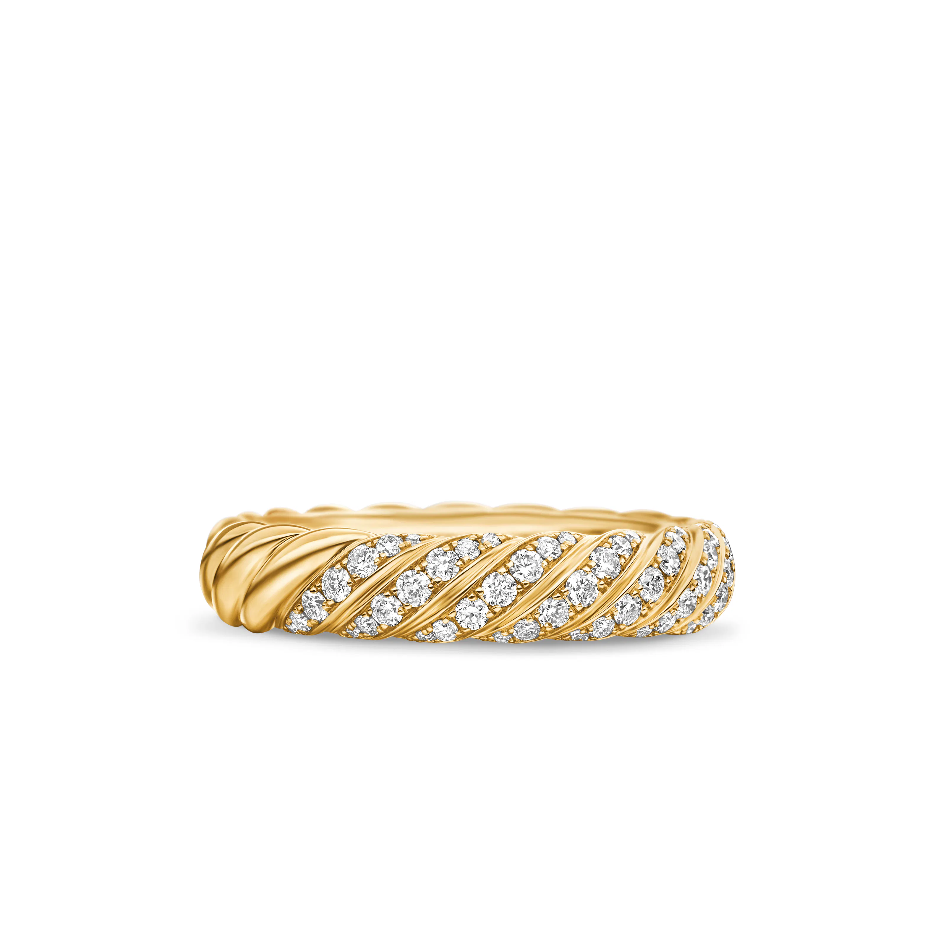 Vertical Sculpted Cable Band Ring in 18K Yellow Gold with Diamonds, 4.6mm