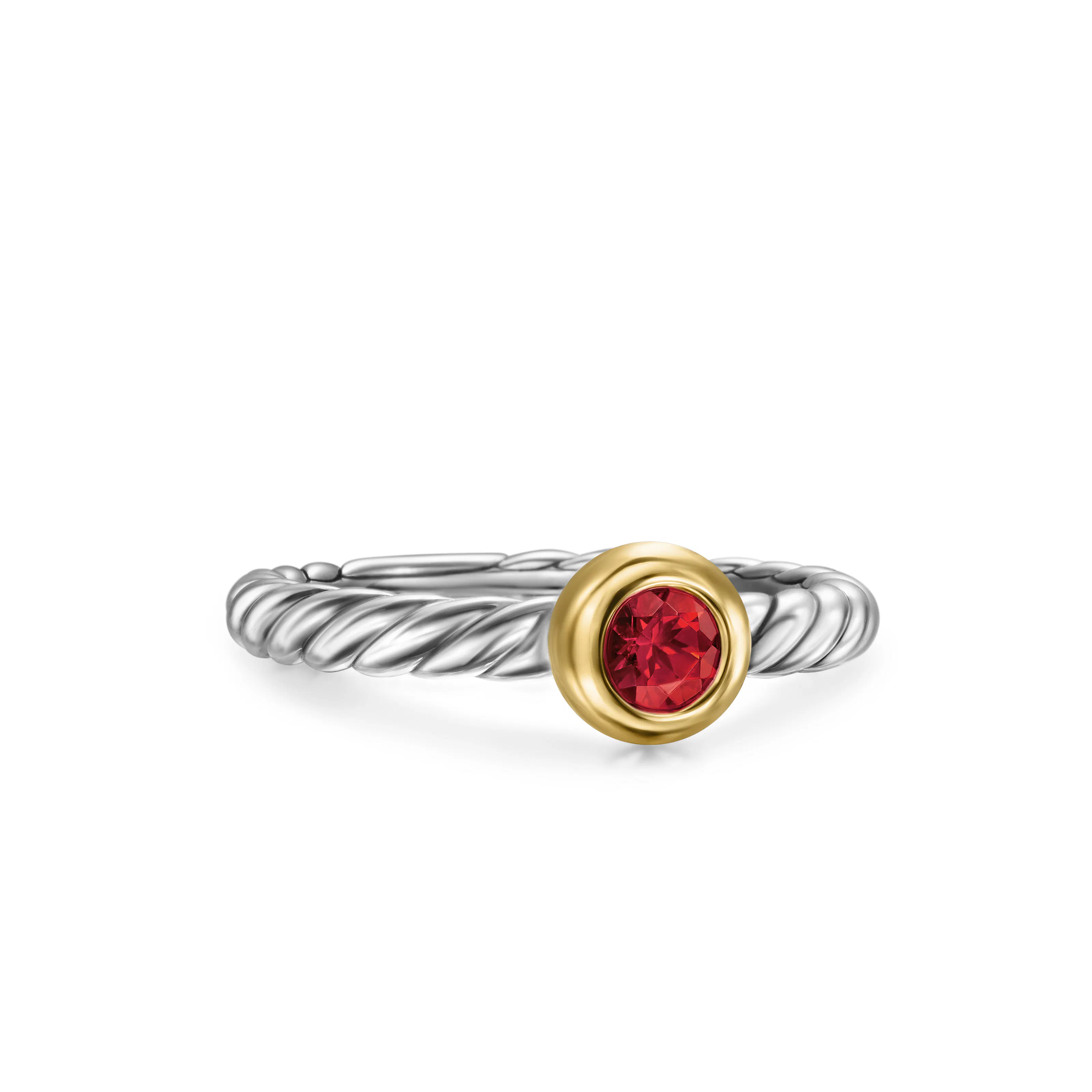 Vertical Petite Cable Ring in Sterling Silver with 14K Yellow Gold and Rhodolite Garnet, 2.8mm