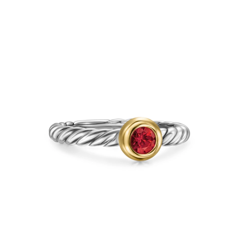 Vertical Petite Cable Ring in Sterling Silver with 14K Yellow Gold and Rhodolite Garnet, 2.8mm