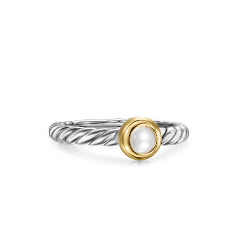 Vertical Petite Cable Ring in Sterling Silver with 14K Yellow Gold and Pearl, 2.8mm
