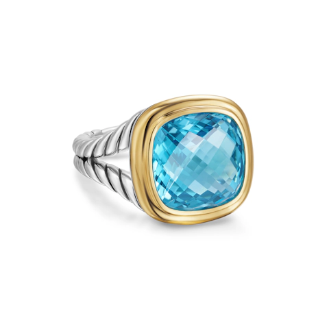 Vertical Albion Ring in Sterling Silver with 18K Yellow Gold and Blue Topaz, 11mm