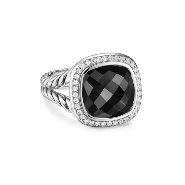 Albion Ring in Sterling Silver with Black Onyx and Diamonds, 11mm