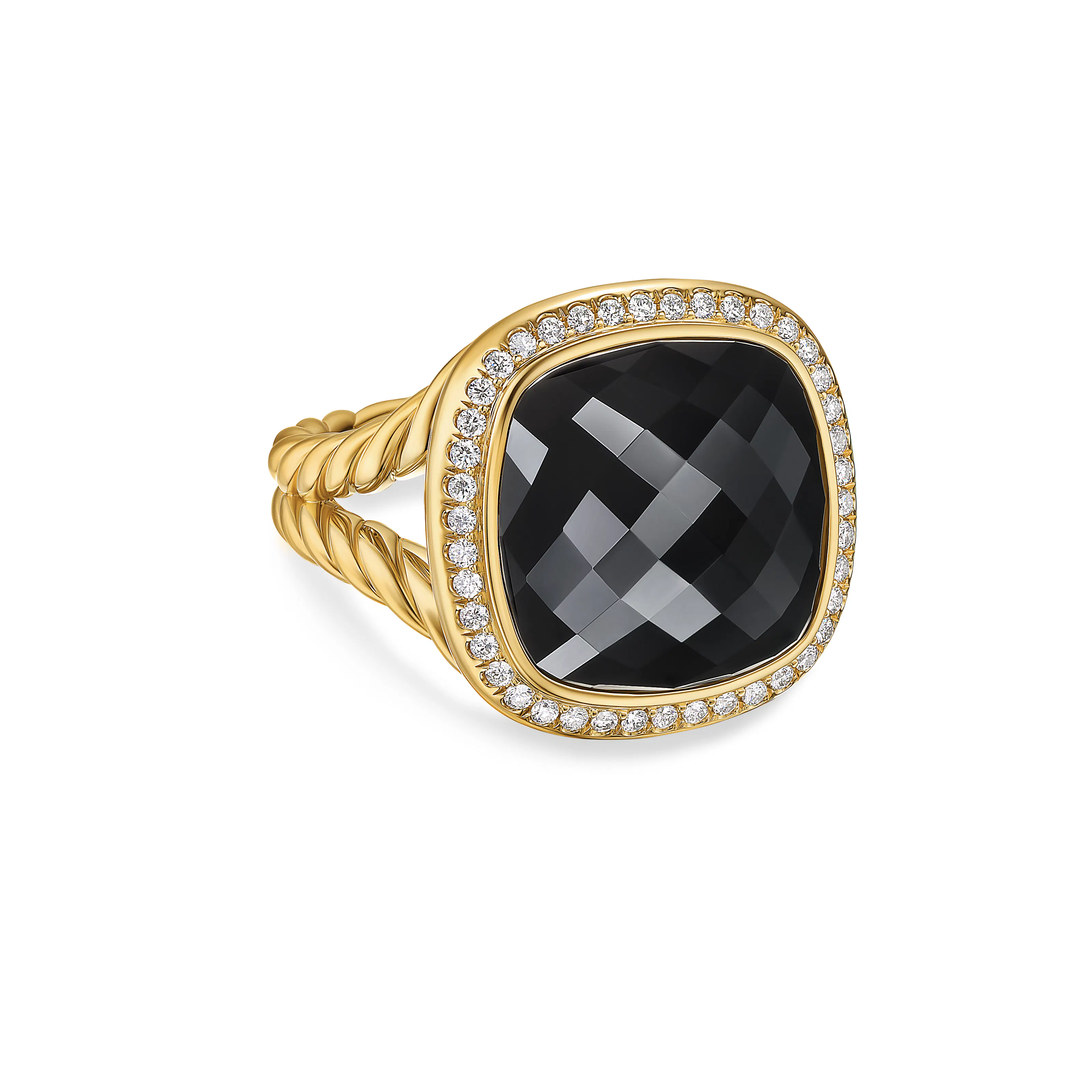 Vertical Albion Ring in 18K Yellow Gold with Black Onyx and Diamonds, 15mm
