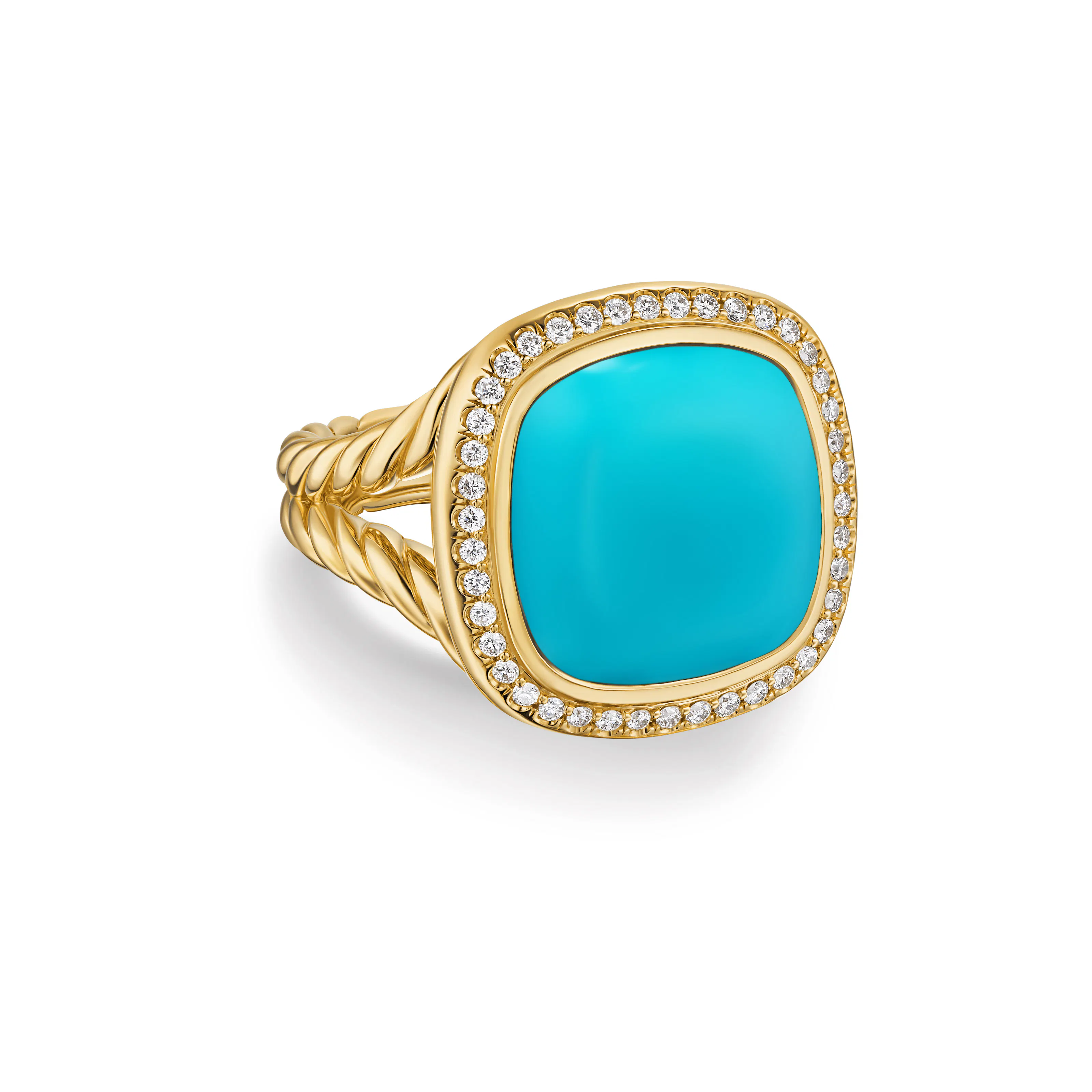Vertical Albion Ring in 18K Yellow Gold with Turquoise and Diamonds, 15mm