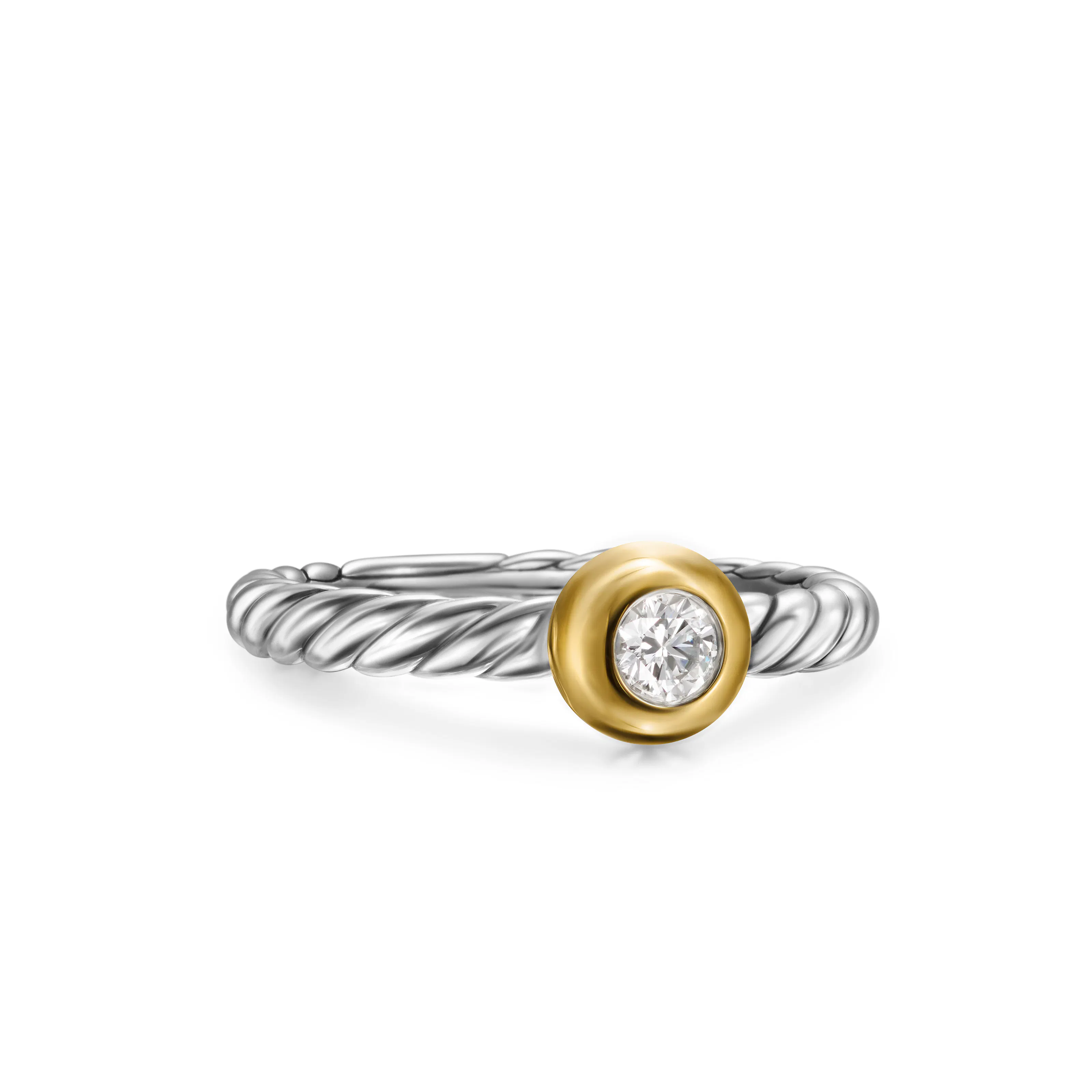 Vertical Petite Cable Ring in Sterling Silver with 14K Yellow Gold and Center Diamond, 2.8mm