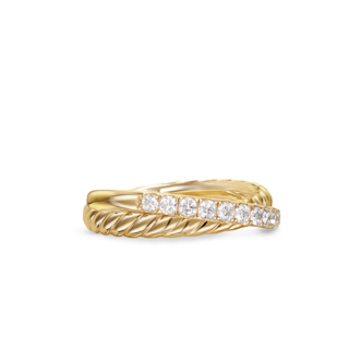 Vertical Crossover Two Row Ring in 18K Yellow Gold with Diamonds, 5mm