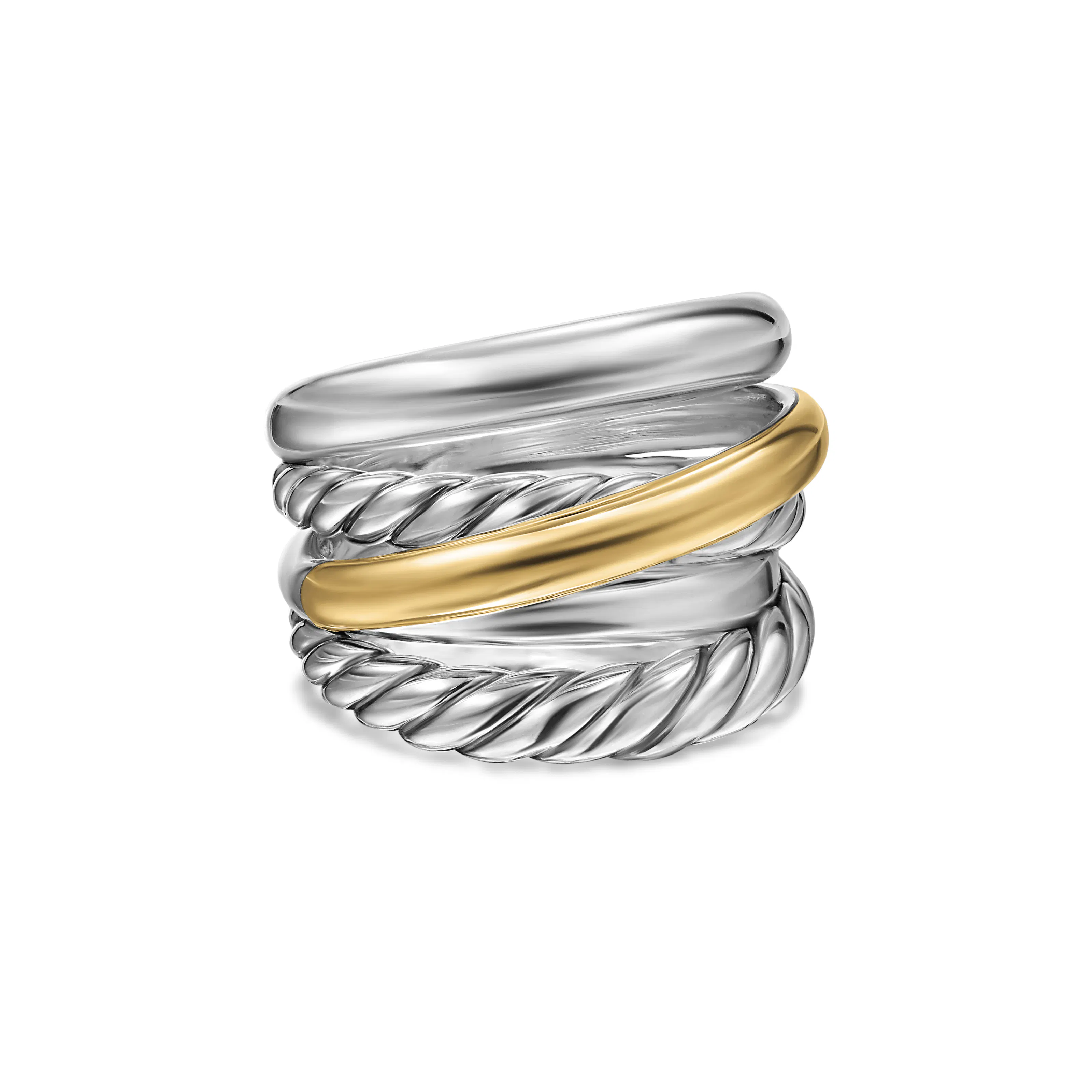Vertical Crossover Five Row Ring in Sterling Silver with 14K Yellow Gold, 17.5mm