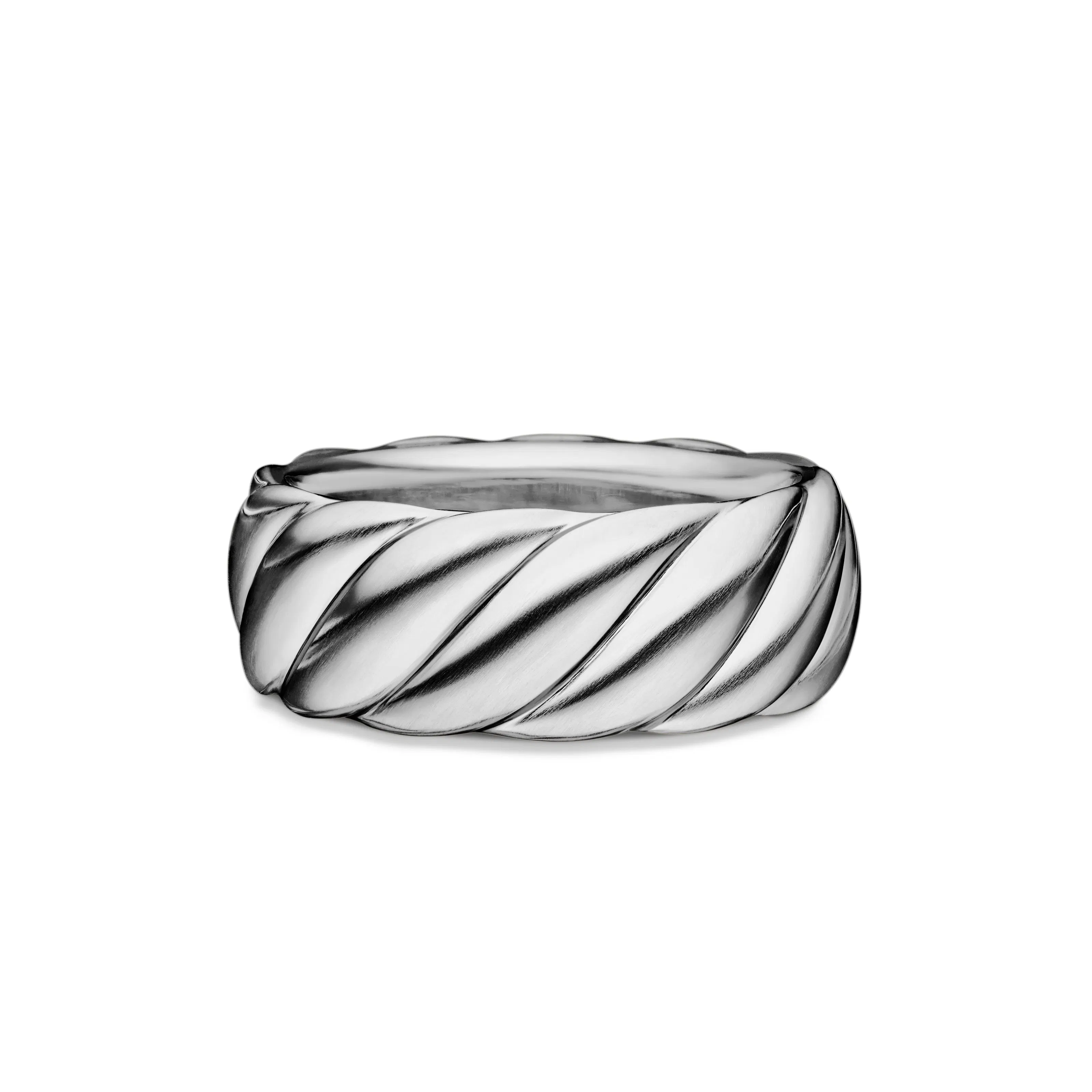 Vertical Sculpted Cable Contour Band Ring in Sterling Silver, 9mm