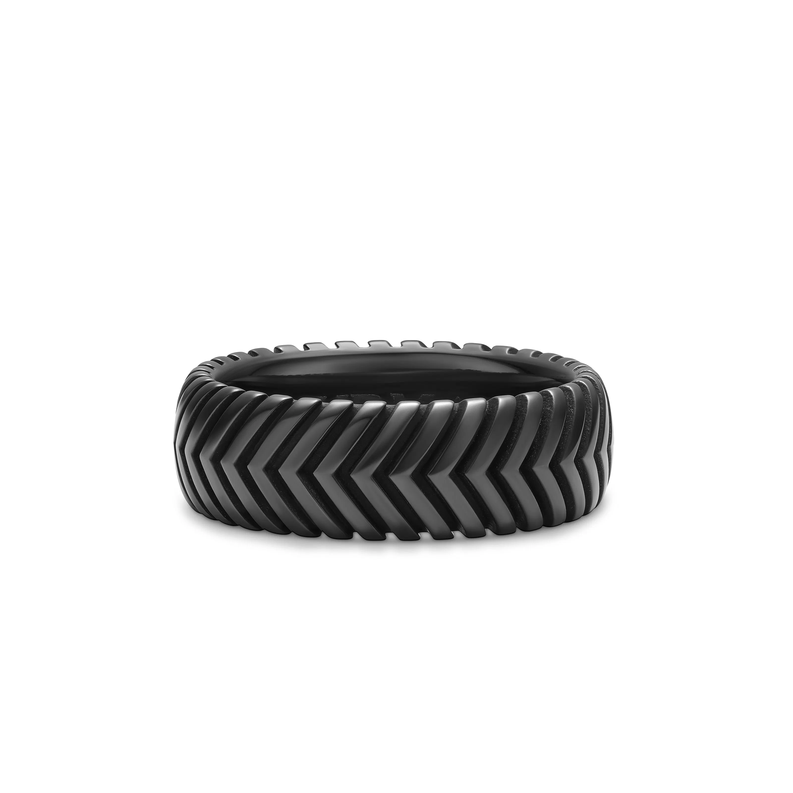 Vertical Chevron Band Ring in Black Titanium, 8mm