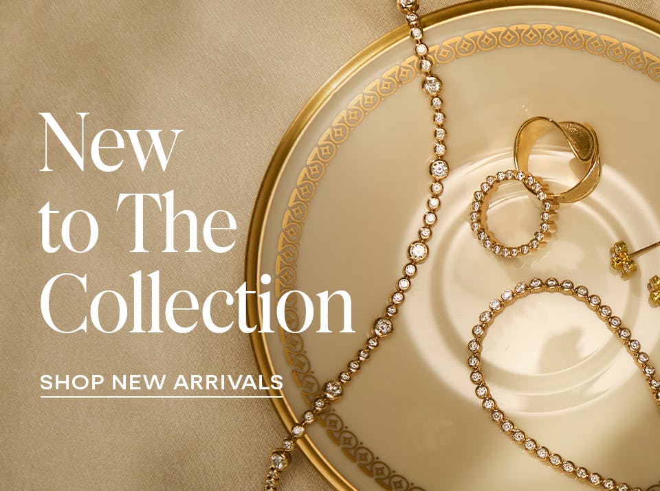 Fine jewelry new arrivals featuring an assortment of diamond classics including a tennis necklace, bracelet and diamond hoop earrings