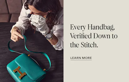 Expert authenticating a teal Hermès handbag with Entrupy technology