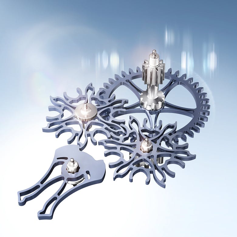 A close-up of a Rolex Land-Dweller escapement