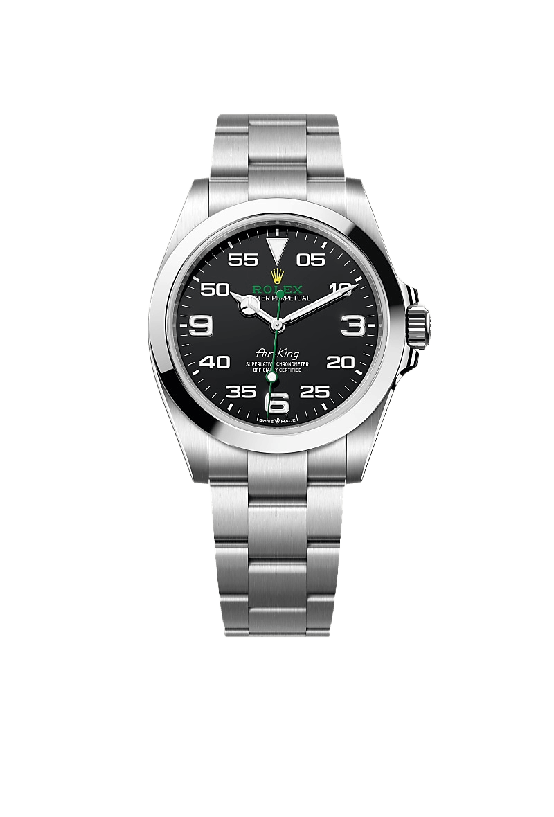 Rolex Air-King in Oystersteel with a Black dial, Smooth bezel, Oyster, three-piece solid links bracelet