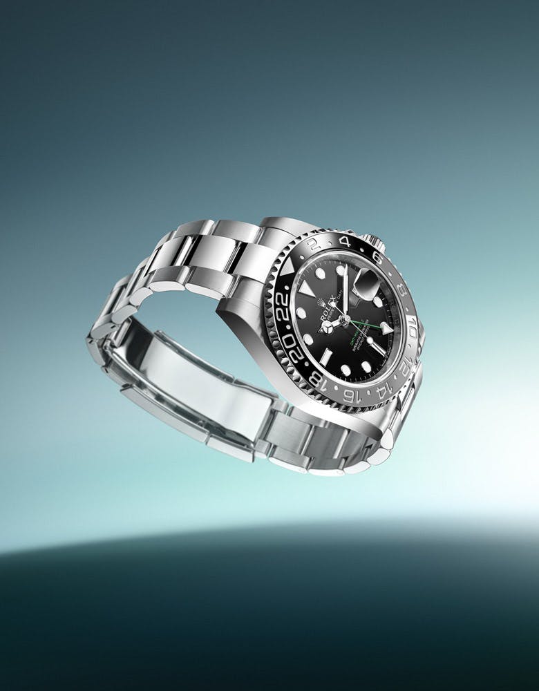 Rolex GMT Master II Black and Grey Bezel floating